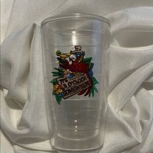 Clear Tumbler with Its 5 OCLOCK SOMEWHERE Parrot Design